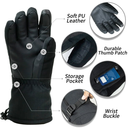 Waterproof Ski Gloves with Touchscreen Function – Thermal Snowboard Gloves for Men and Women