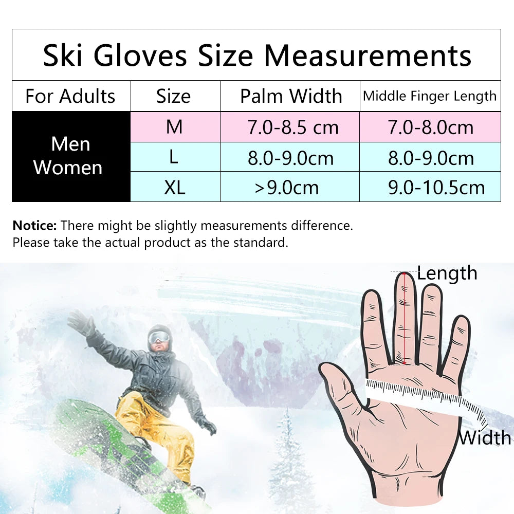 Waterproof Ski Gloves with Touchscreen Function – Thermal Snowboard Gloves for Men and Women