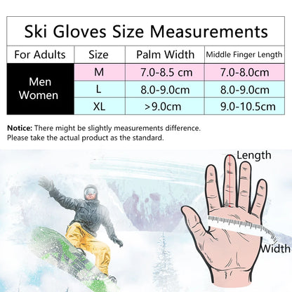 Waterproof Ski Gloves with Touchscreen Function – Thermal Snowboard Gloves for Men and Women