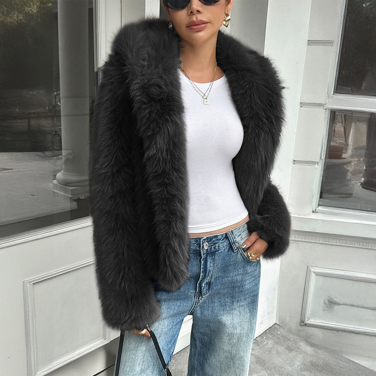 Wava Women's Fleece Jacket | Thick Faux-Fur Collar, Boxy Fit