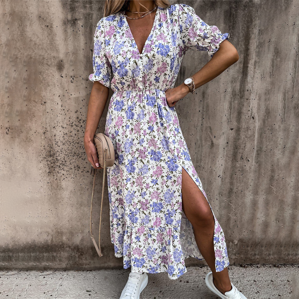 Robe de Soirée Longue Femme à Col en V Fendue – Élégante et Fluide pour Dîner et Événements Spéciaux