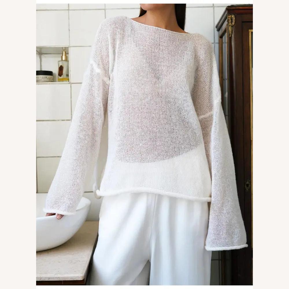 Variant image for Pull Femme Léger en Maille Transparente – Élégance Décontractée, Idéal pour Superpositions, Disponible en Blanc et Rose-11