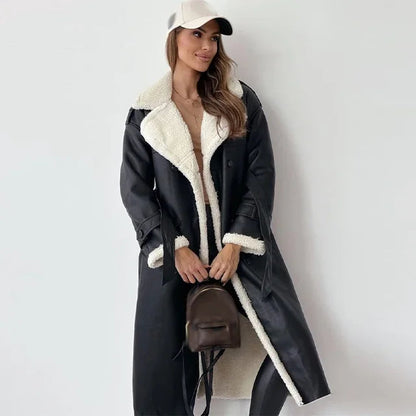 Wina Long Coat | Shearling Lined Faux-Leather