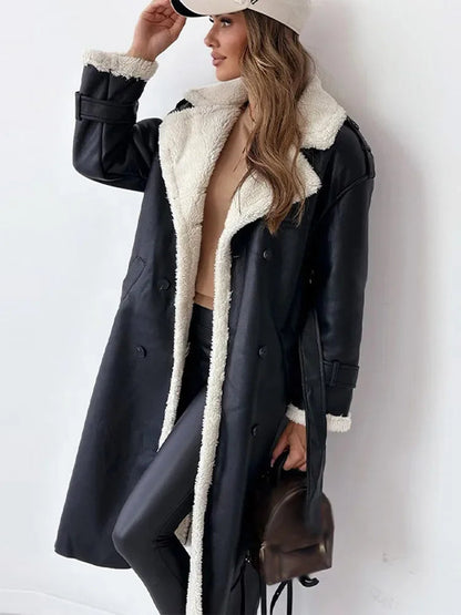 Wina Long Coat | Shearling Lined Faux-Leather