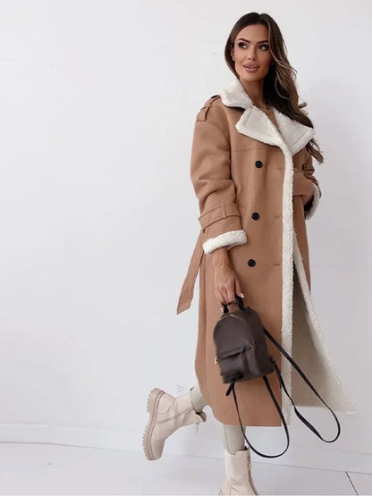 Wina Long Coat | Shearling Lined Faux-Leather