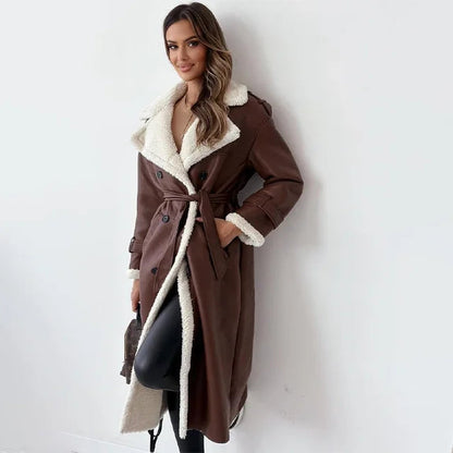 Wina Long Coat | Shearling Lined Faux-Leather