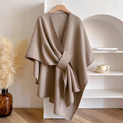 Wina Poncho | Draped Cape with Knot Detail