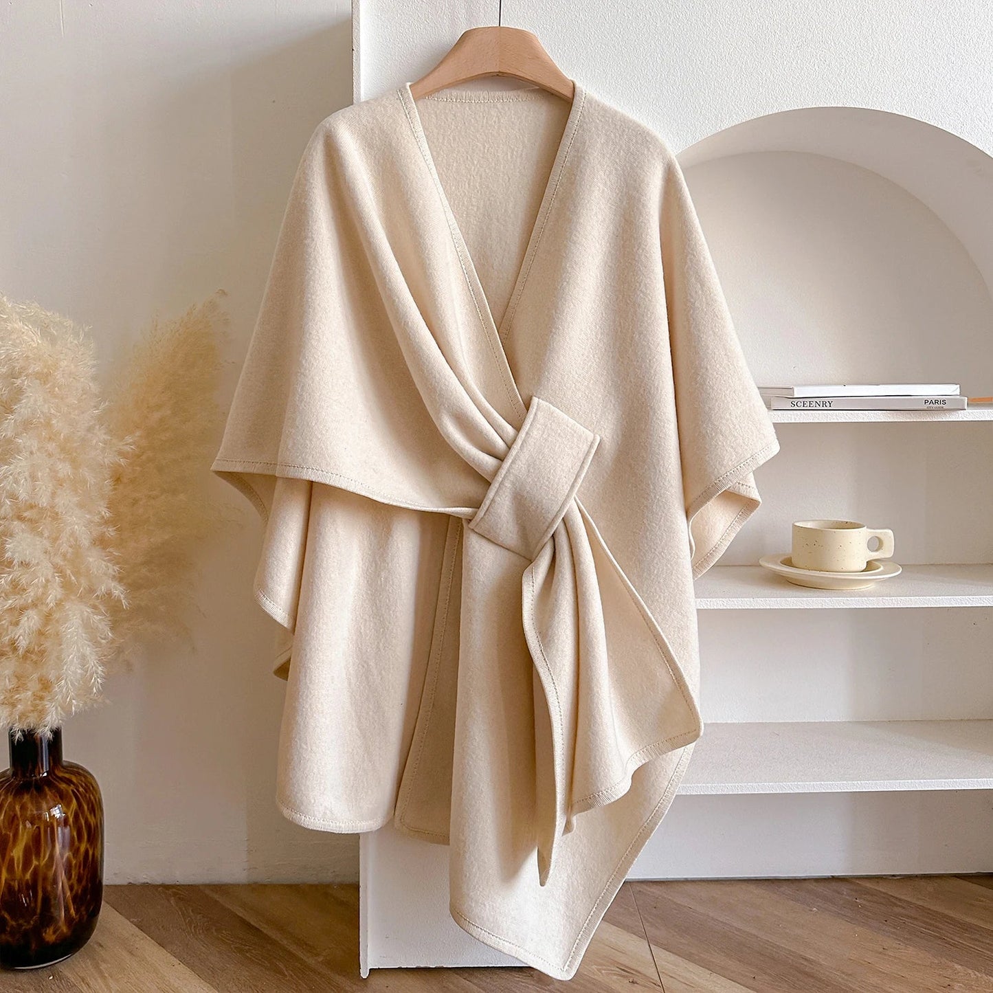Wina Poncho | Draped Cape with Knot Detail