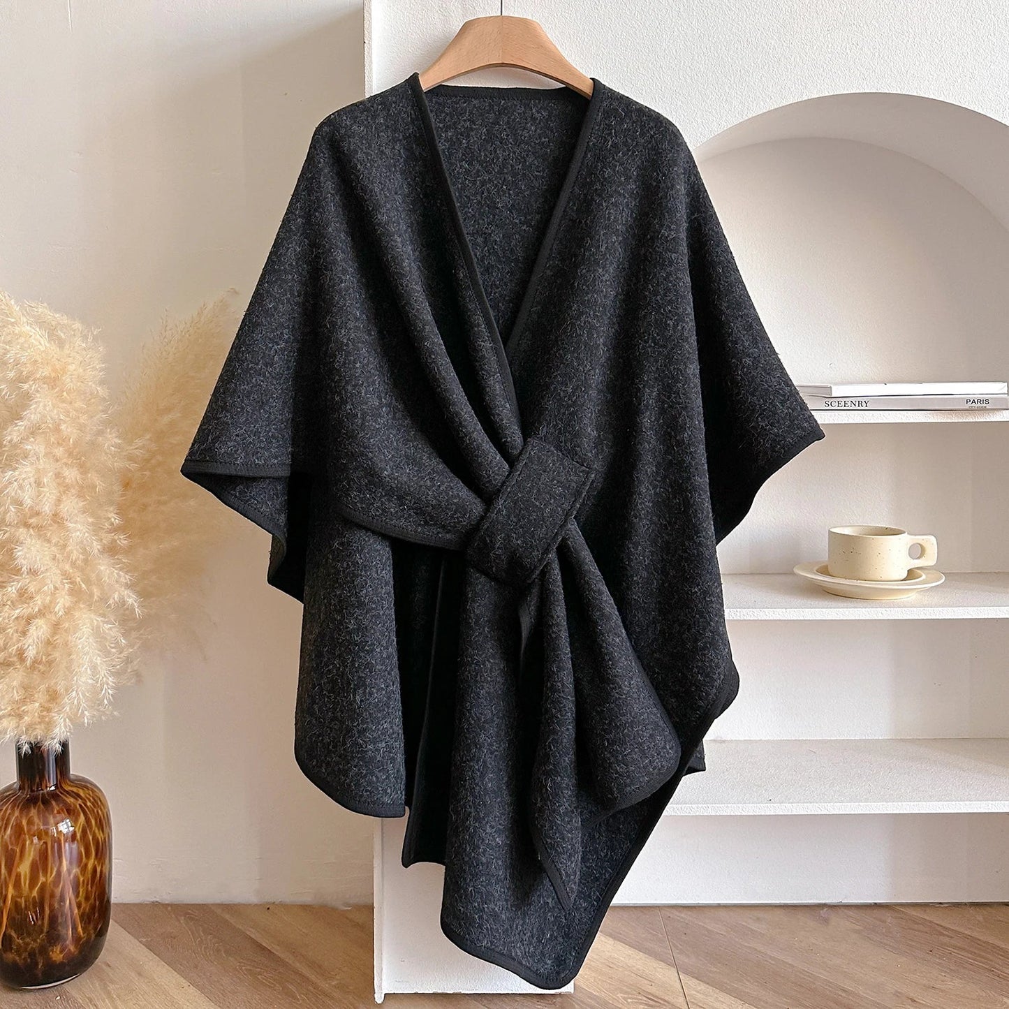 Wina Poncho | Draped Cape with Knot Detail