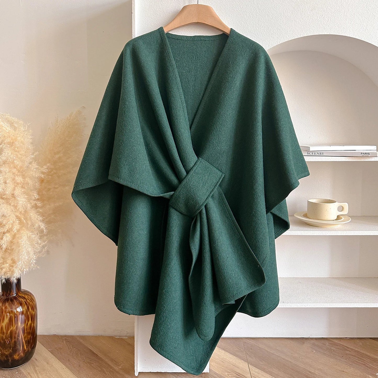 Wina Poncho | Draped Cape with Knot Detail