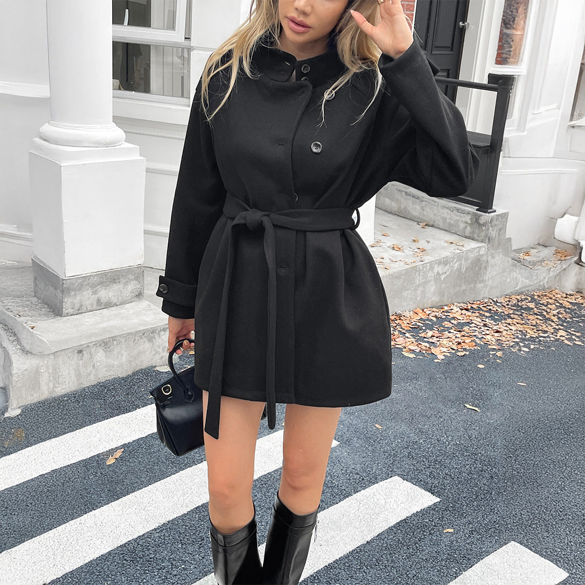 Wina Women's Overcoat | A-Line, Belted Polyester