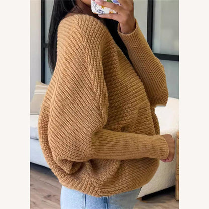 Oversized Knitted Sweater for Women in Soft Polyester – Round Neck, Loose Fit and Ribbed Finishes for a Casual Style