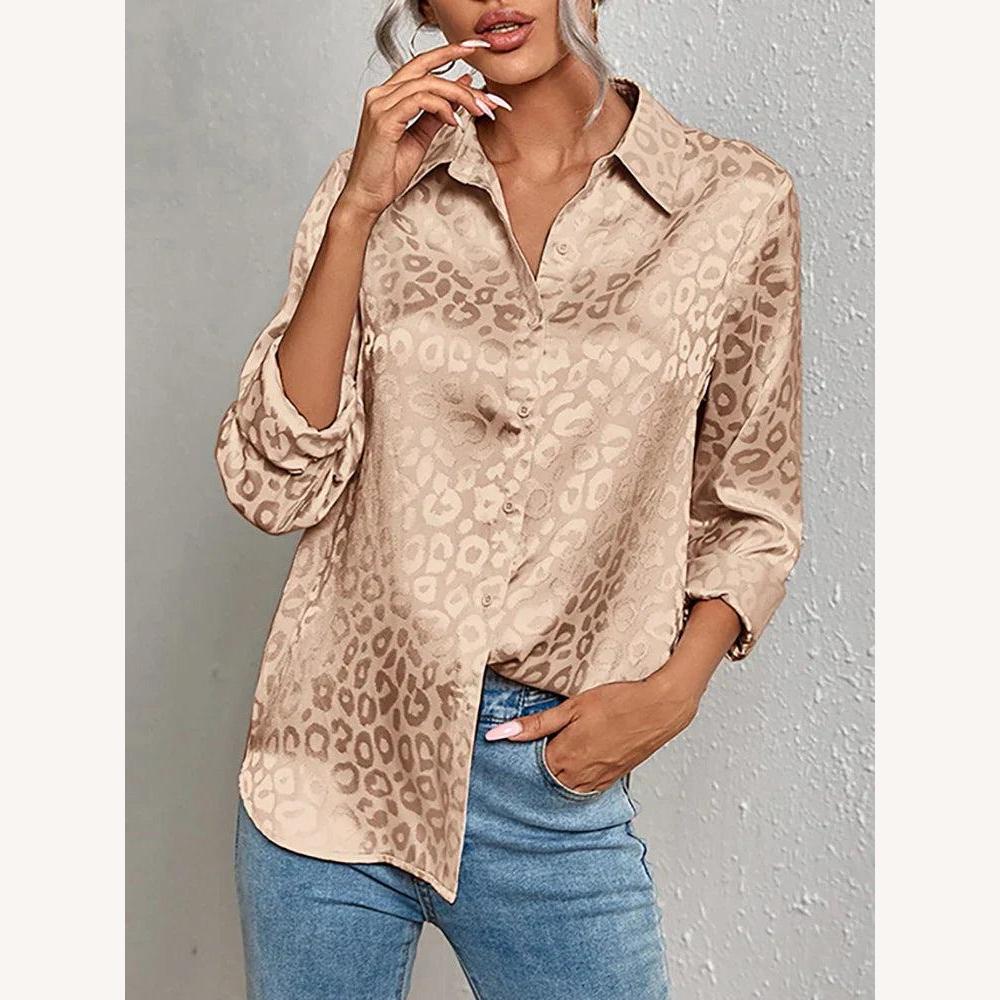 Chemisier Satiné Léopard Femme à Manches Longues – Élégance Chic et Confort pour Toutes Occasions