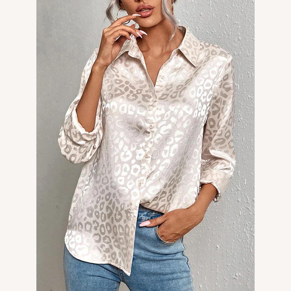 Chemisier Satiné Léopard Femme à Manches Longues – Élégance Chic et Confort pour Toutes Occasions