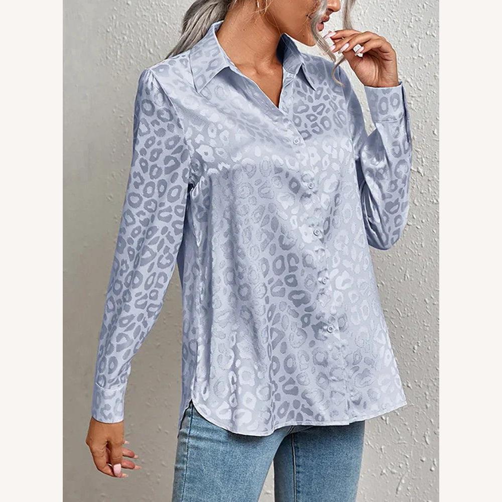 Chemisier Satiné Léopard Femme à Manches Longues – Élégance Chic et Confort pour Toutes Occasions