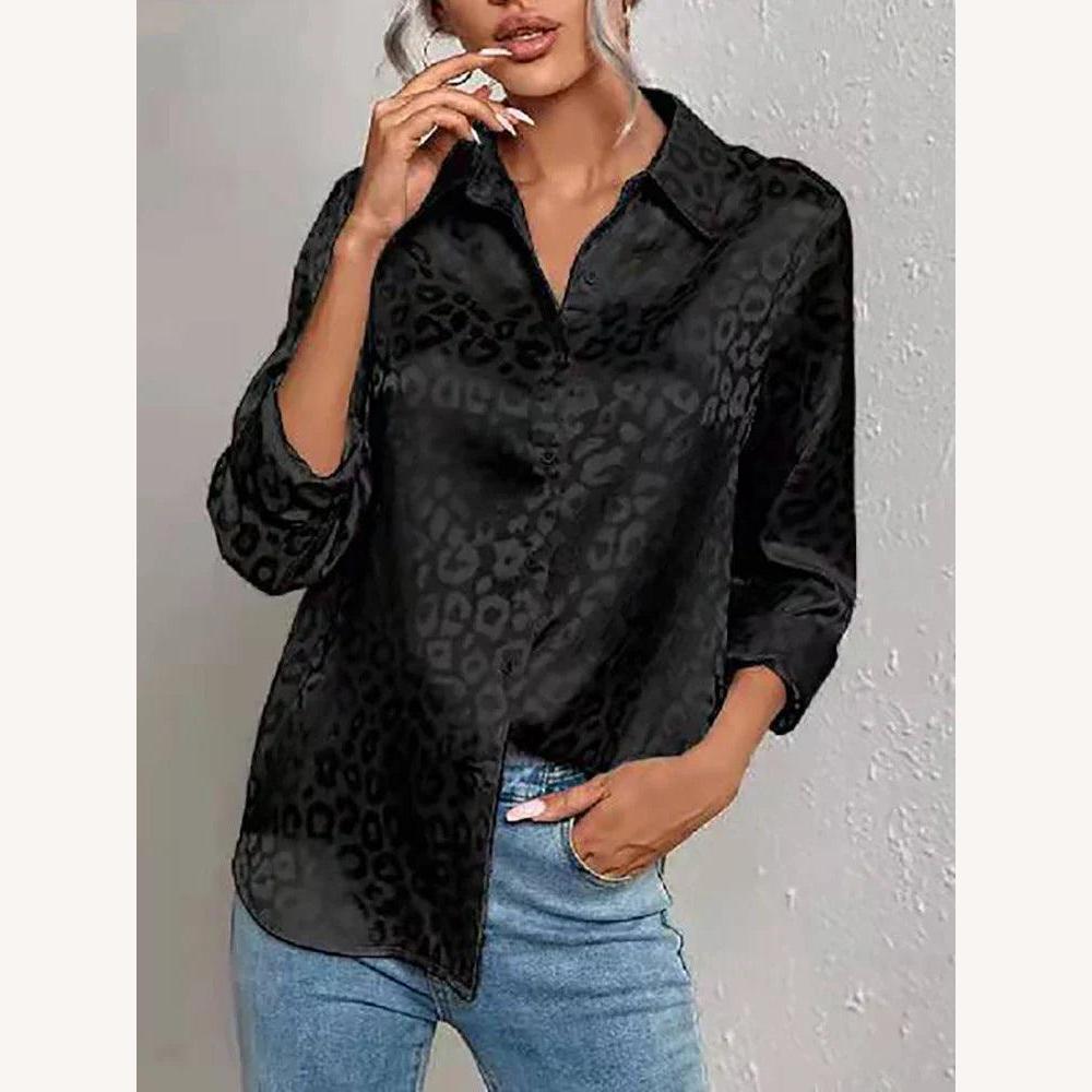 Chemisier Satiné Léopard Femme à Manches Longues – Élégance Chic et Confort pour Toutes Occasions