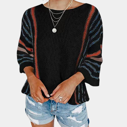 Loose Women's Striped Knit Sweater Lightweight – Comfortable Casual and Elegant, Soft Fabric, Ideal for All Seasons