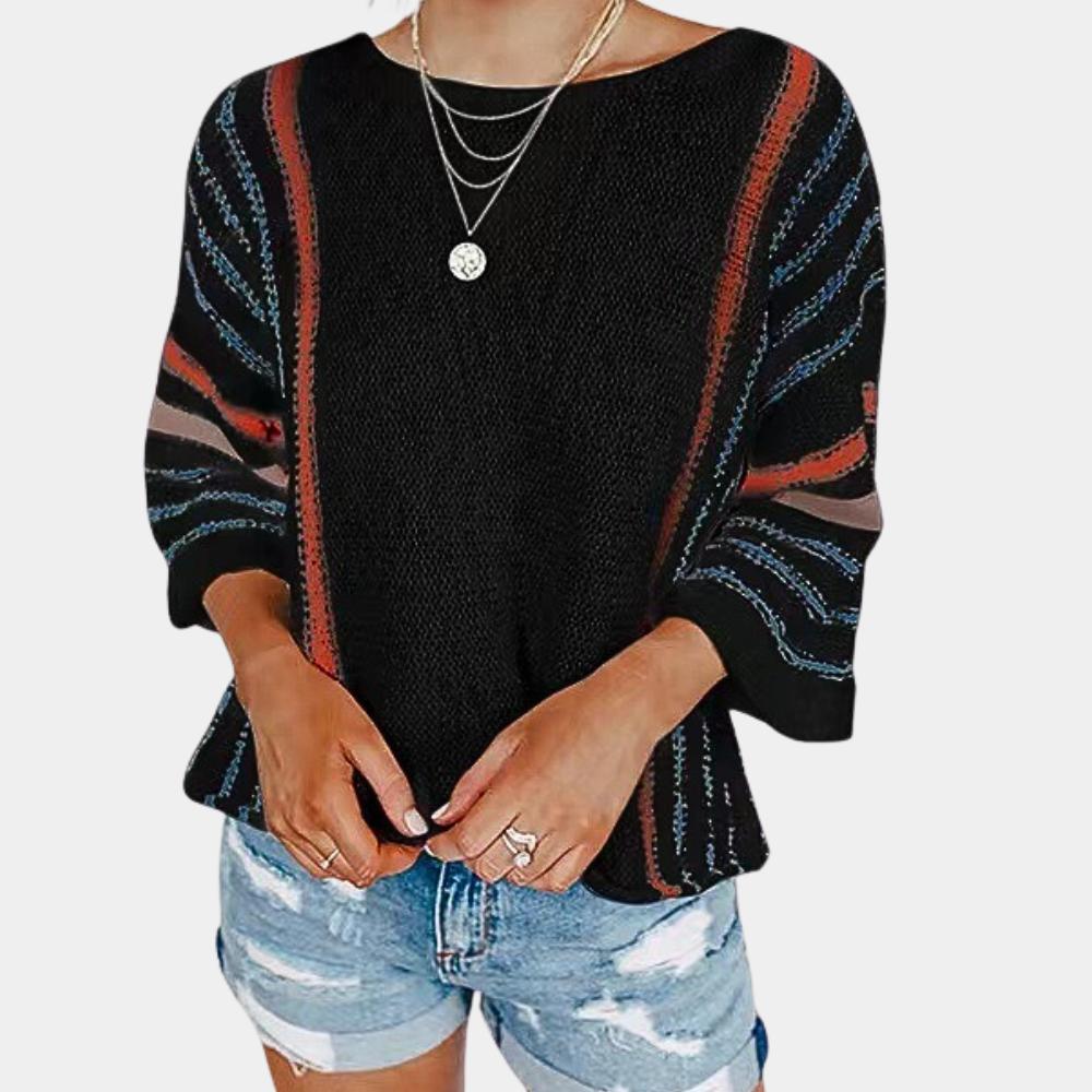 Pull Femme Ample en Maille Rayé Léger – Confort Décontracté, Manches Larges, Tissu Doux, Idéal pour Toutes Saisons