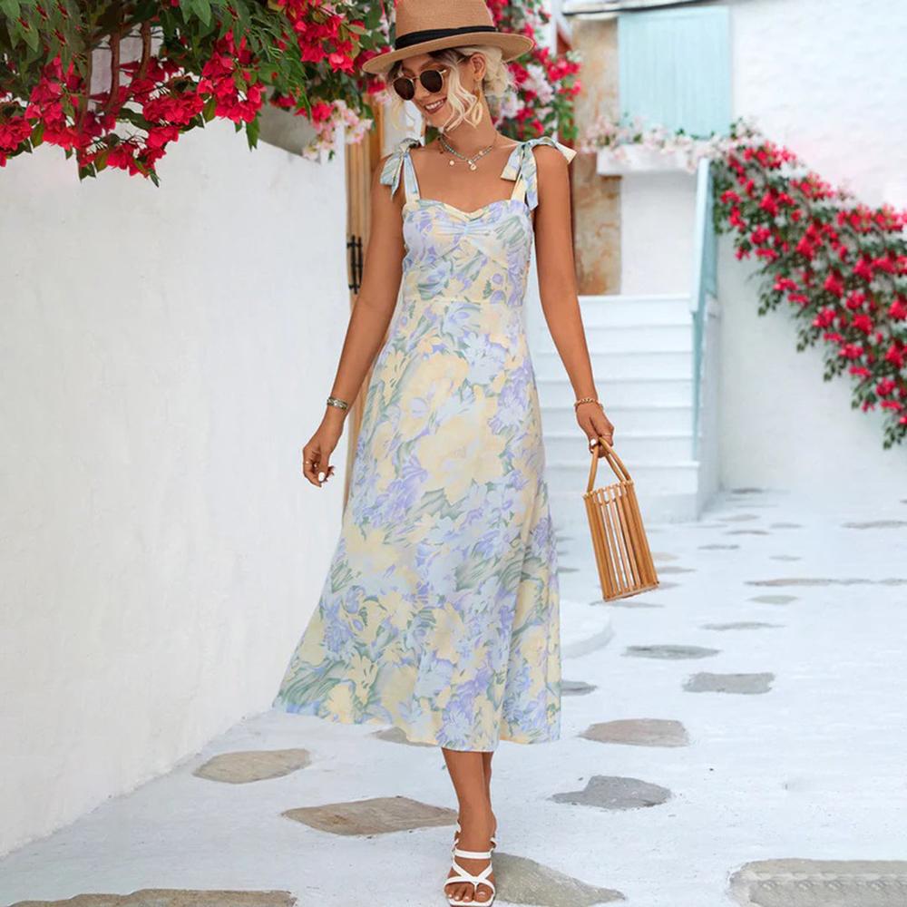 Robe Femme Midi Fleurie Élégante en Polyester - Confortable et Chic pour Toutes Occasions