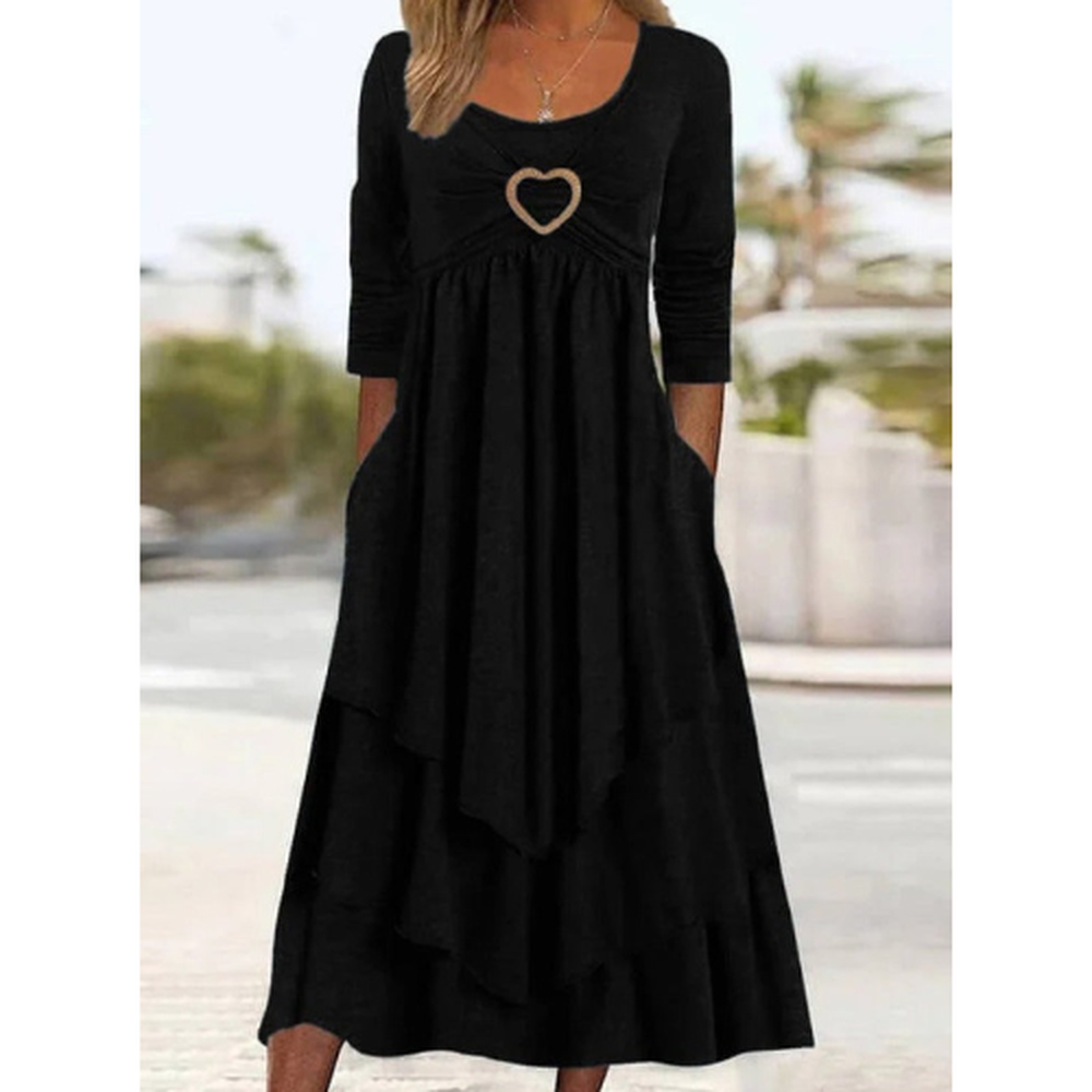 Robe Femme Midi Unie à Manches Longues avec Poches Latérales – Élégance et Confort
