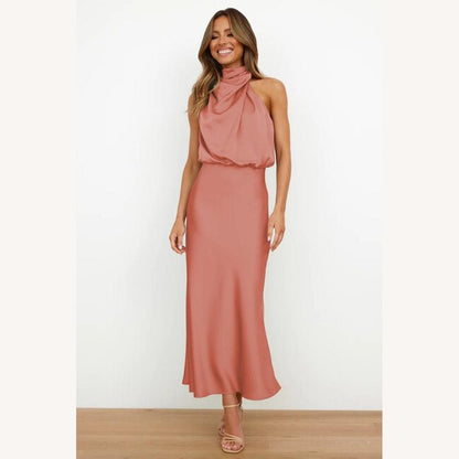 Elegant Cocktail Dress in Fluid Fabric for Women - Flattering Mid-Calf Cut, Ideal for Chic Evenings