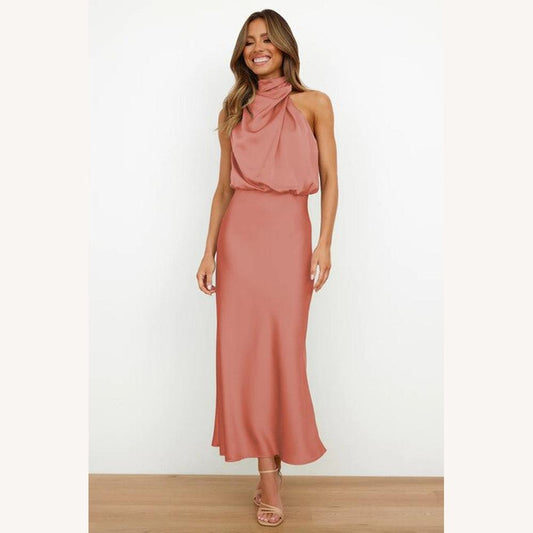 Elegant Cocktail Dress in Fluid Fabric for Women - Flattering Mid-Calf Cut, Ideal for Chic Evenings