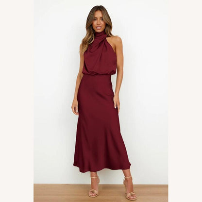 Elegant Cocktail Dress in Fluid Fabric for Women - Flattering Mid-Calf Cut, Ideal for Chic Evenings