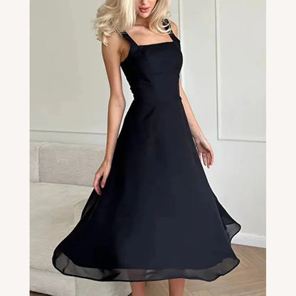 Elegant Women's Summer Dress in Silk Chiffon with Square Neckline – Chic Summer Dress for Cocktails and Dinners