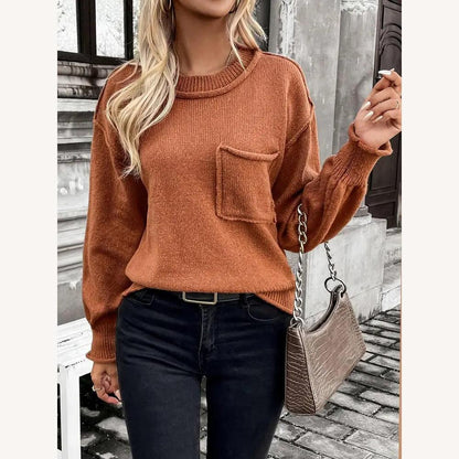 Oversized Soft Knit Pullover with Front Pocket – Comfortable and Elegant for Autumn and Winter