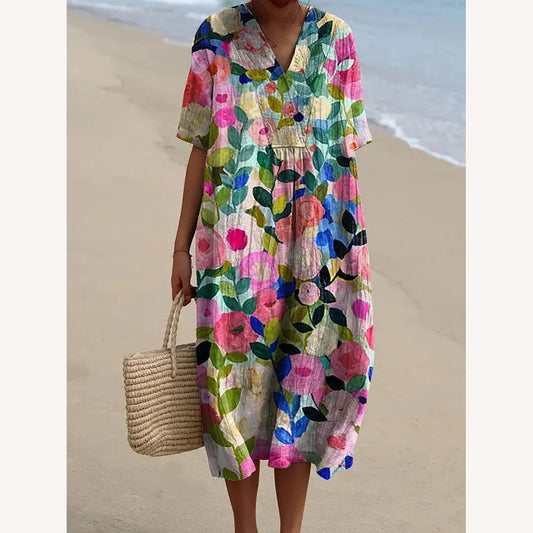 Long Dress Women Floral Colorful Print – Elegant and Comfortable for Spring