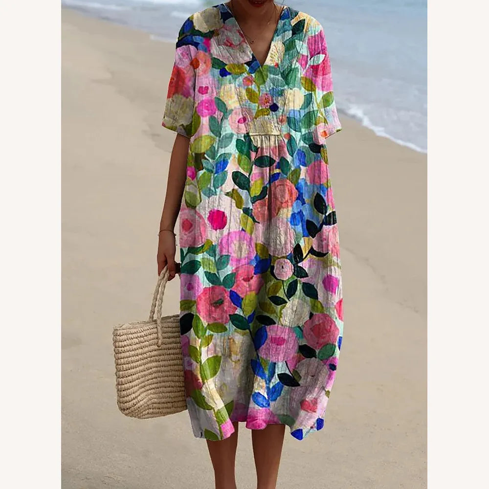 Robe Longue Femme Imprimé Floral Coloré – Élégante et Confortable pour le Printemps
