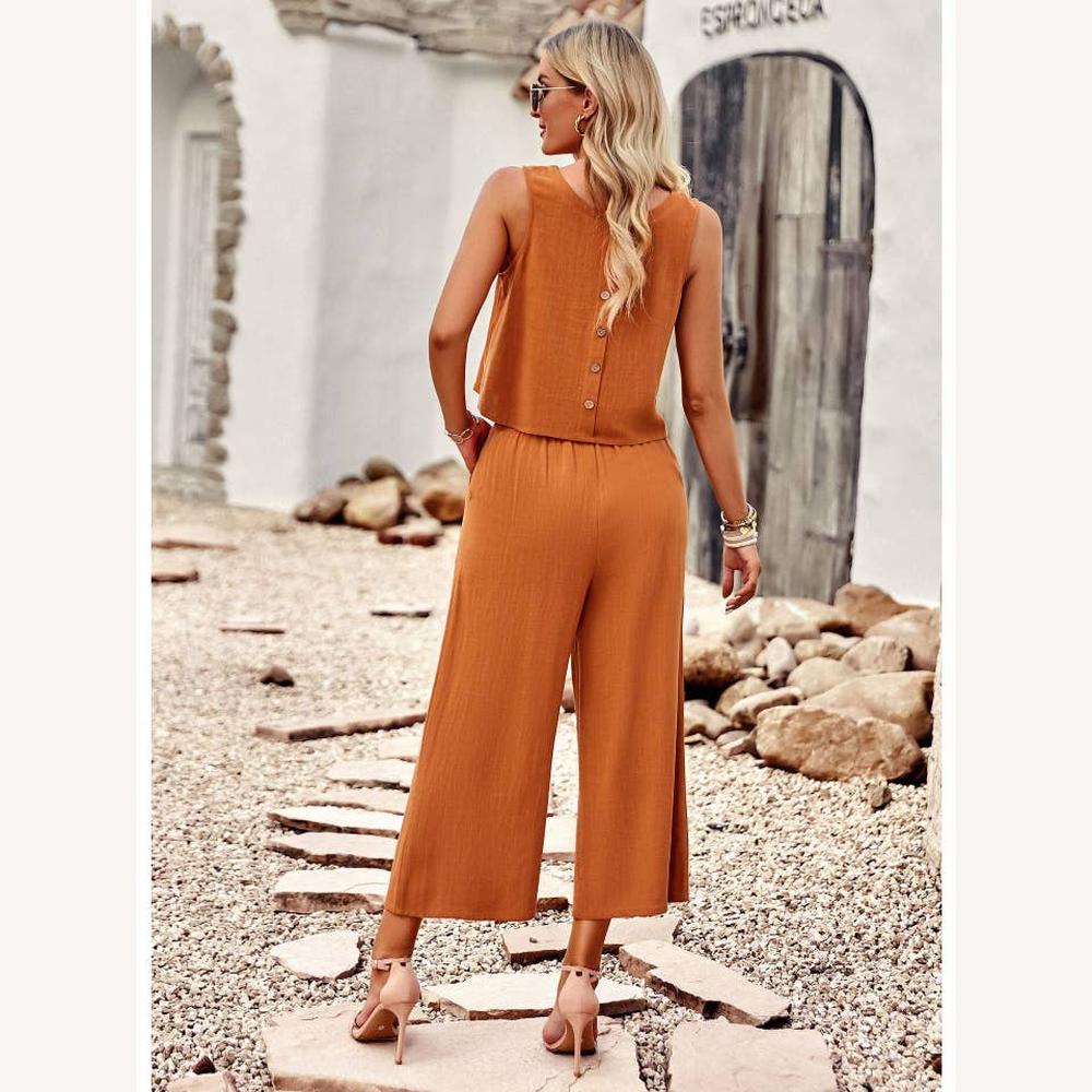 Chic Women's Sleeveless Jumpsuit with Wide Legs – Elegant and Light for Summer
