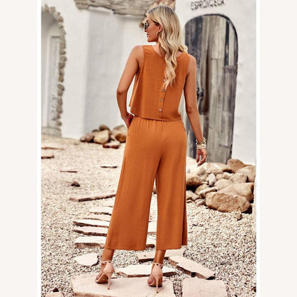 Chic Women's Sleeveless Jumpsuit with Wide Legs – Elegant and Light for Summer