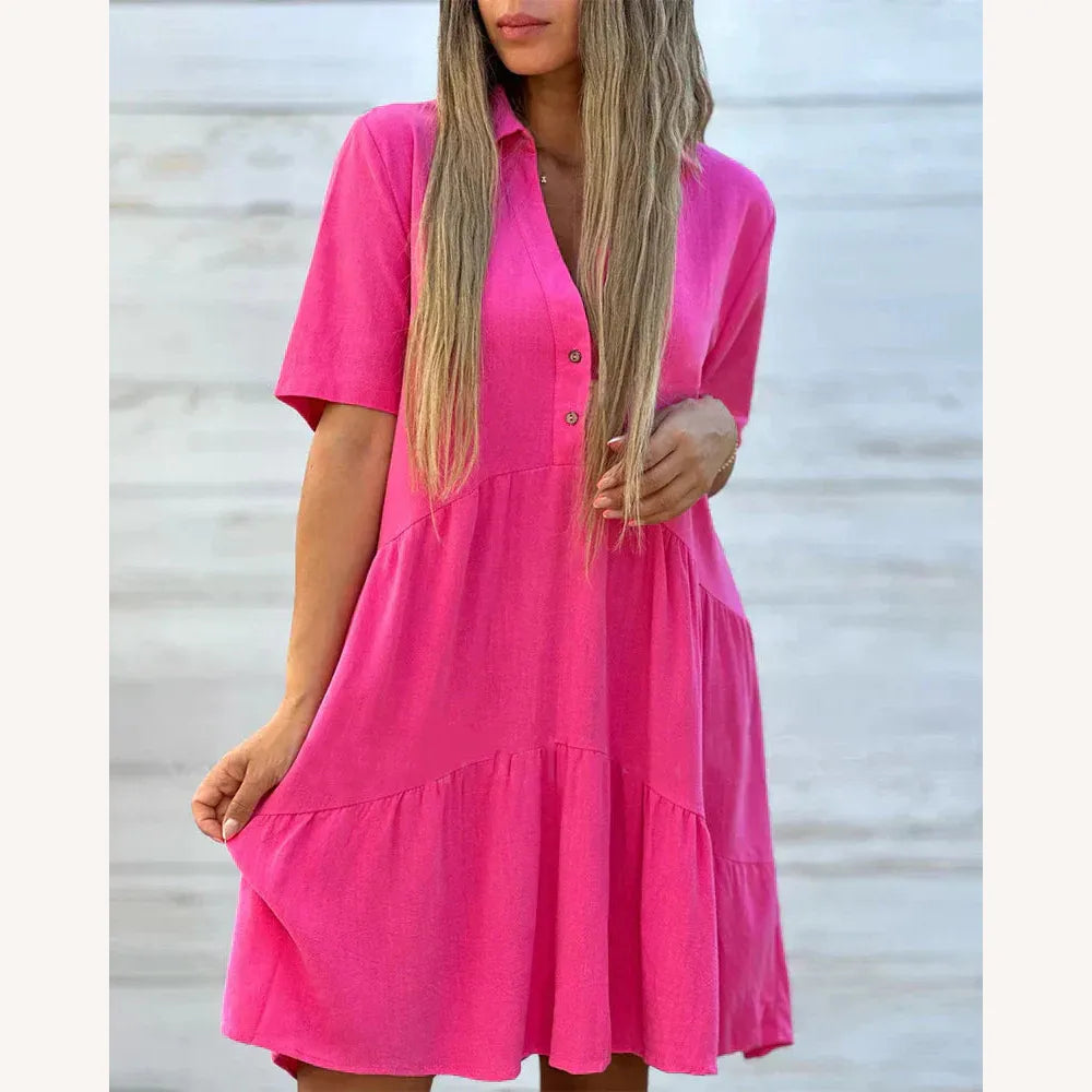 Chic Women's Summer Dress with V-Neckline and Buttons – Lightweight Long Dress for Summer