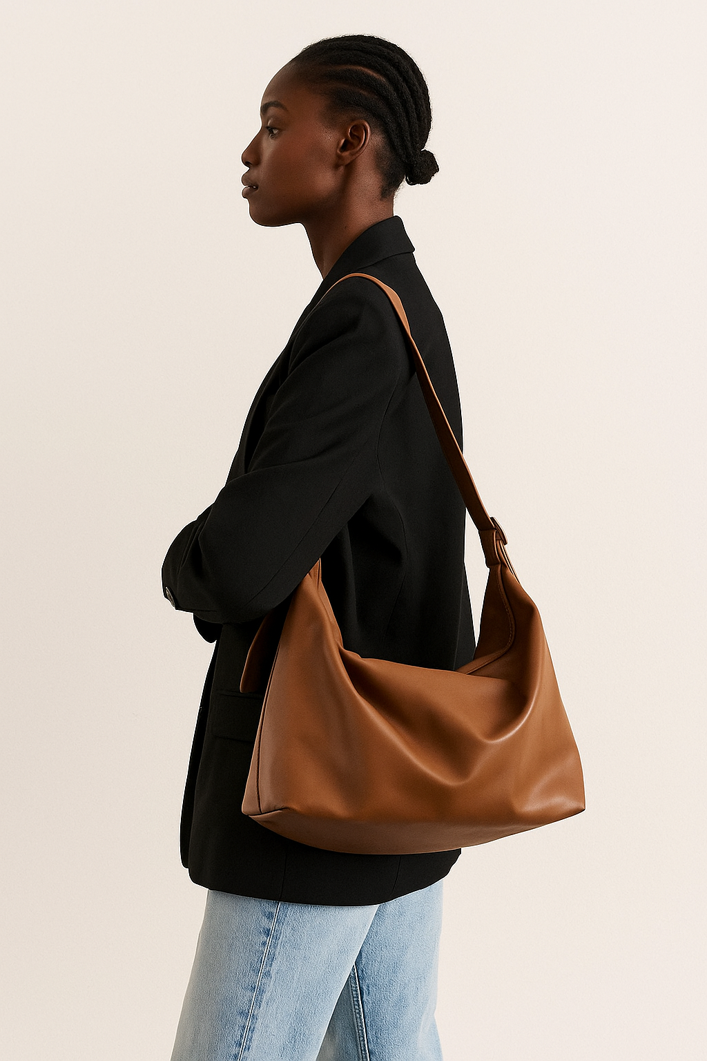 Women's Black Leather Shoulder Bag – Elegant and Practical for All Occasions, Adjustable and Spacious Design