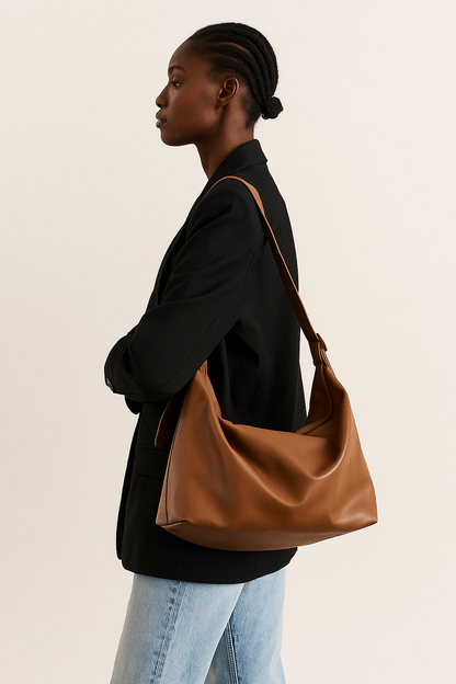 Women's Black Leather Shoulder Bag – Elegant and Practical for All Occasions, Adjustable and Spacious Design