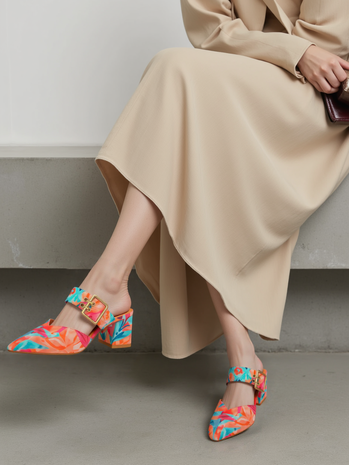 Escarpin Femme Floral Multicolore Taille 37 Cuir Vegan Talon Bas Chic et Confortable