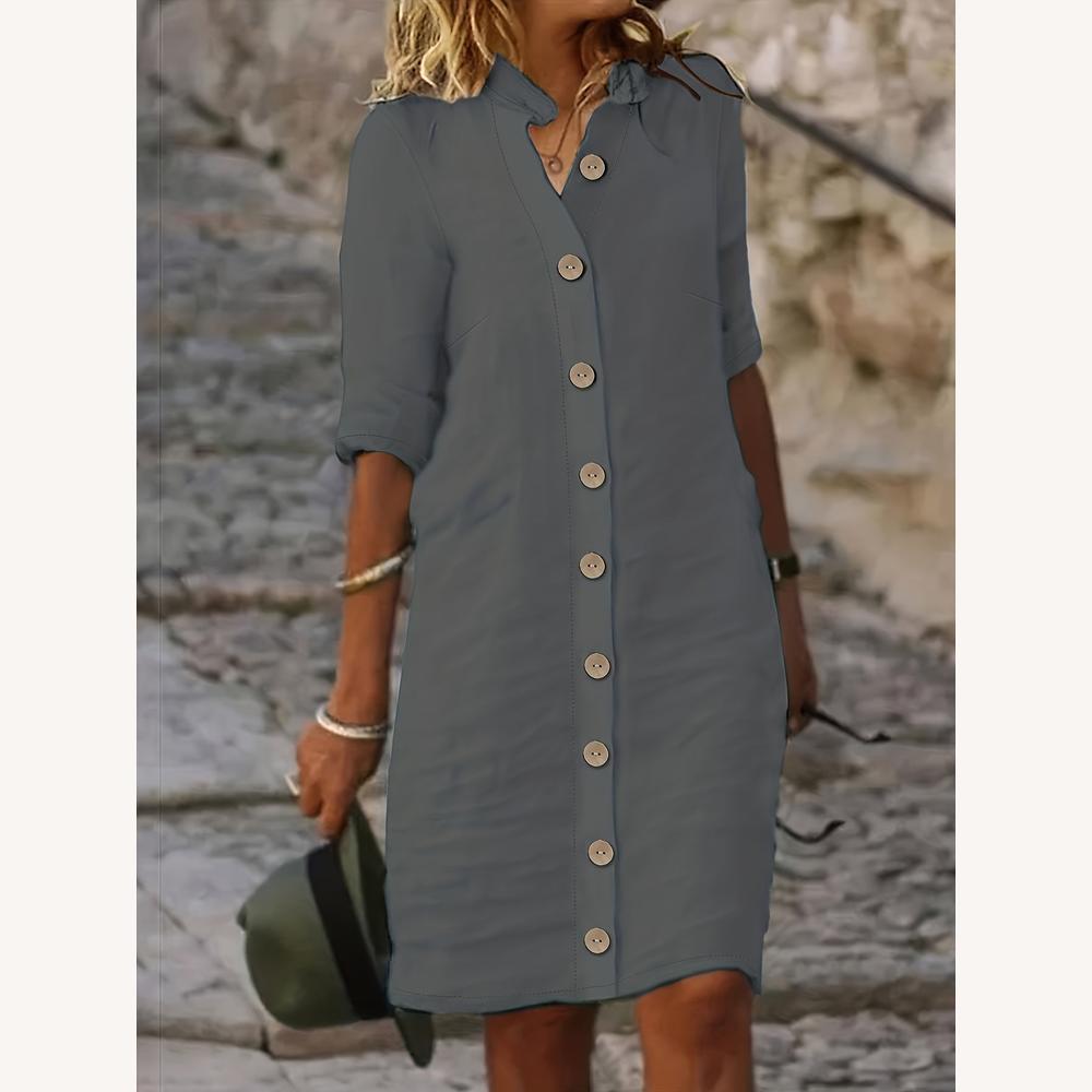 Robe Midi Femme Élégante Boutonnée Chic en Tissu Léger – Style Décontracté et Confort Optimal