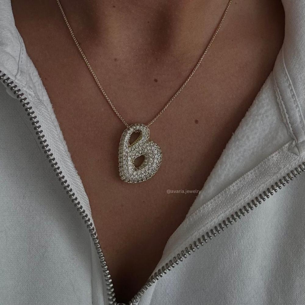 Collier Femme Or 18 Carats avec Pendentif Initial et Diamant Simulant 18 pouces