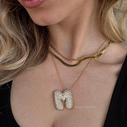 Women's 18 Carat Gold Necklace with Initial Pendant and Simulated Diamond 18 inches