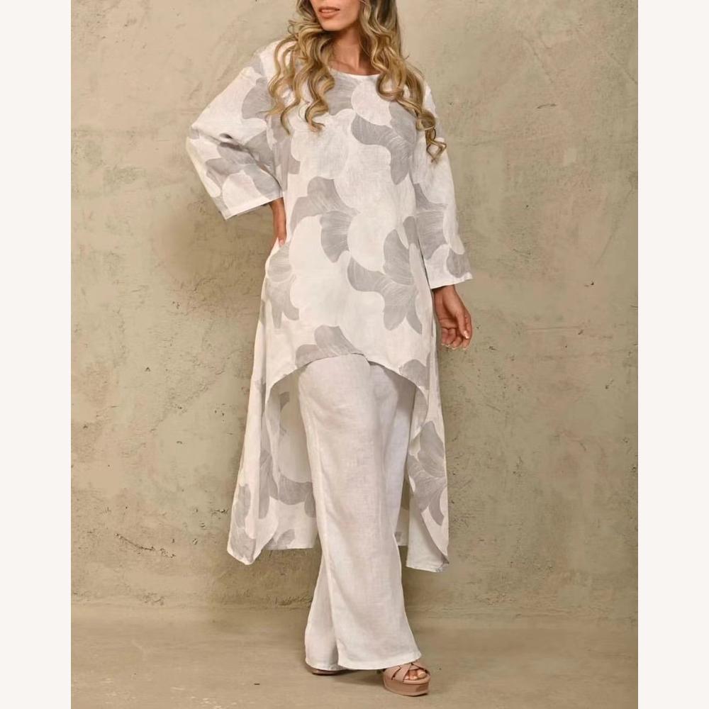 Variant image for Ensemble Femme en Lin Léger avec Tunique Asymétrique et Pantalon Large – Style Décontracté et Élégant-16