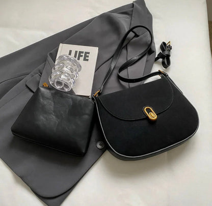 Women's Shoulder Bag in Faux Suede Leather with Adjustable Straps – Elegant and Practical for Daily Use