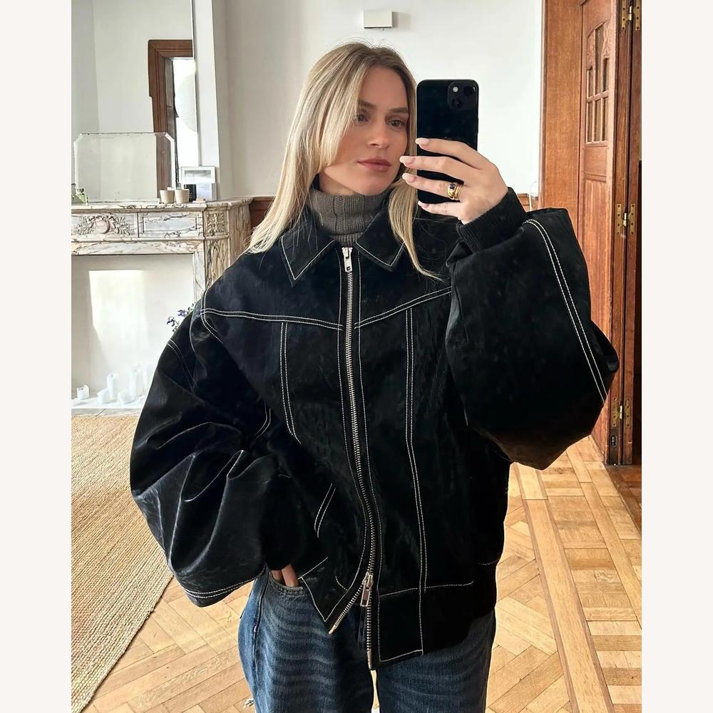 Variant image for Veste Femme Bomber Oversize Rouge Taille M Similicuir Vegan-9