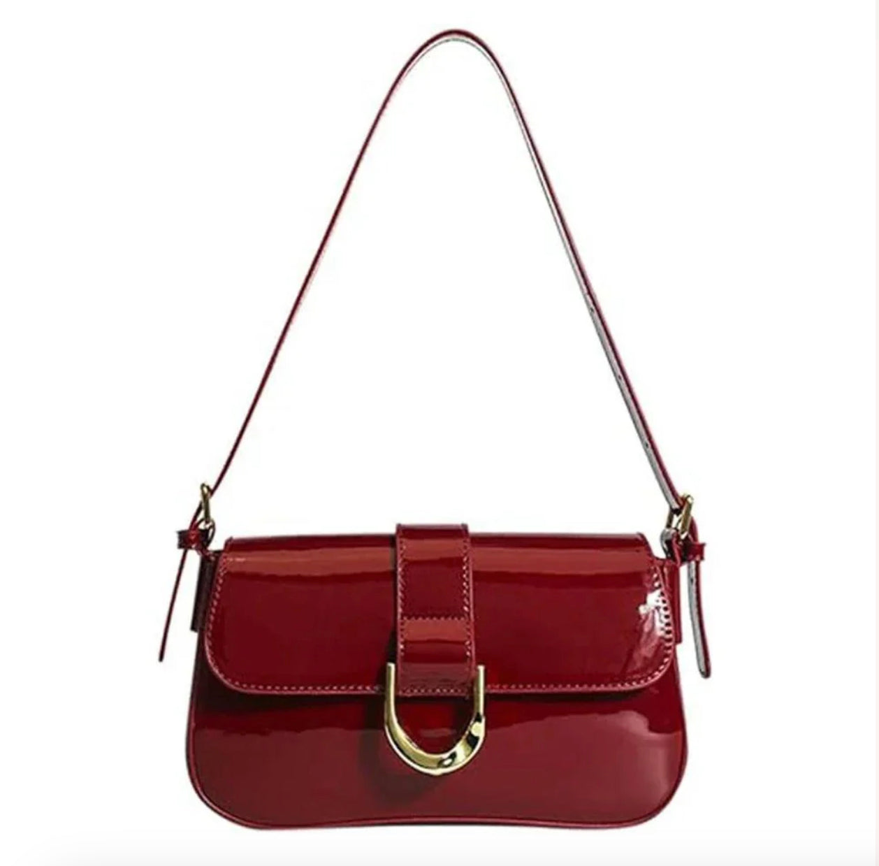 Sac à Bandoulière en Cuir Verni pour Femme – Sac Chic et Élégant avec Boucle et Finition Brillante