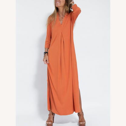 Women's Casual V-Neck Cotton Dress - Elegance and Comfort for All Occasions