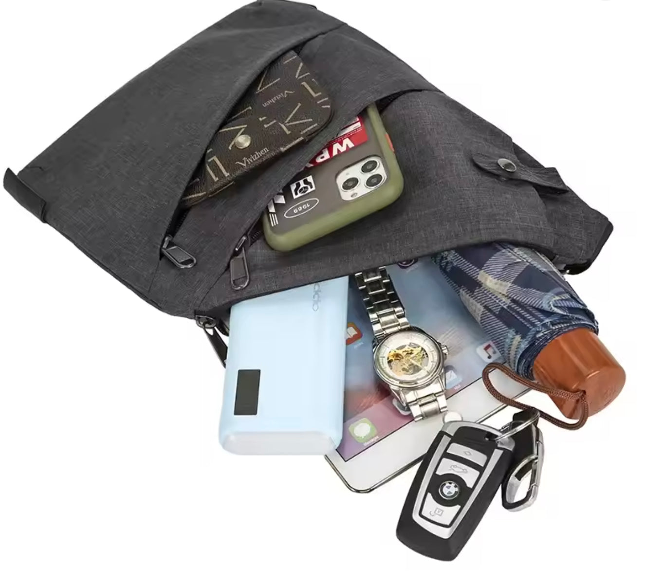 Women's Anti-Theft Nylon Bag with Stripes – Practical and Elegant, Handbag and Shoulder Bag for Outings and Travel