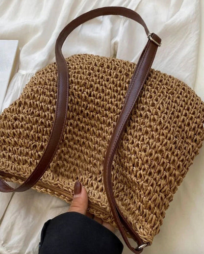 Premium Women's Straw Shoulder Bag with Adjustable Vegan Leather Strap – Ideal for Everyday Use