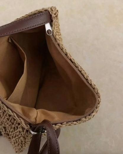 Premium Women's Straw Shoulder Bag with Adjustable Vegan Leather Strap – Ideal for Everyday Use