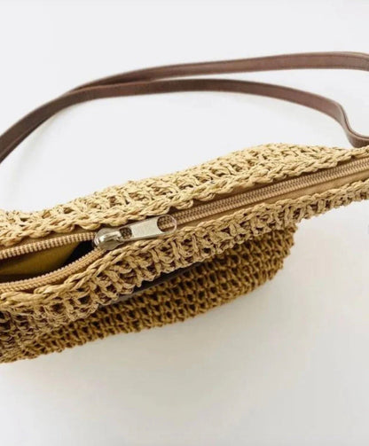 Premium Women's Straw Shoulder Bag with Adjustable Vegan Leather Strap – Ideal for Everyday Use