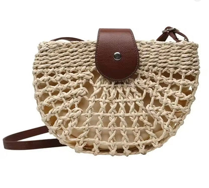 Elegant Women's Wicker Handbag with Inner Pocket – Practical Straw and Leather Shoulder Bag